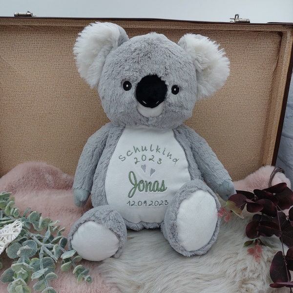 Kuscheltier mit Name, Schulkind, Stofftier personalisiert zur Einschulung, Koala grau, ca. 43 cm