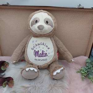 Cuddly toy with name, stuffed animal personalized, sloth, brown, school enrollment, gift, birth, baptism, birthday