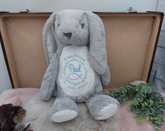 Taufgeschenk Patenkind, Kuscheltier personalisiert, Babygeschenk Geburt, Hase mit Name und Taufdatum