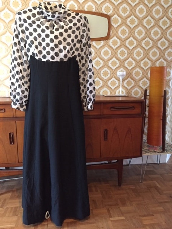 Stunning true Vintage 1970s polka dot maxi dress … - image 1