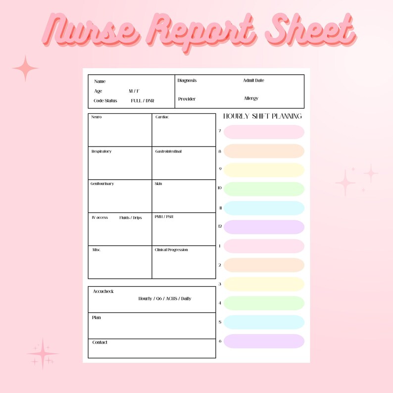 ICU Printable Nurse Report Sheet - Etsy