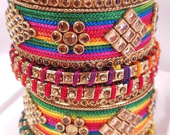 Multi coloured thread bangles