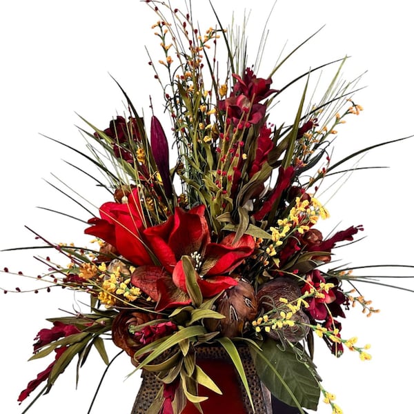 Red and Gold Floral Arrangement Etsy
