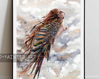 Iris Goddess, Celestial Herald — paper fine art print from handmade watercolor painting