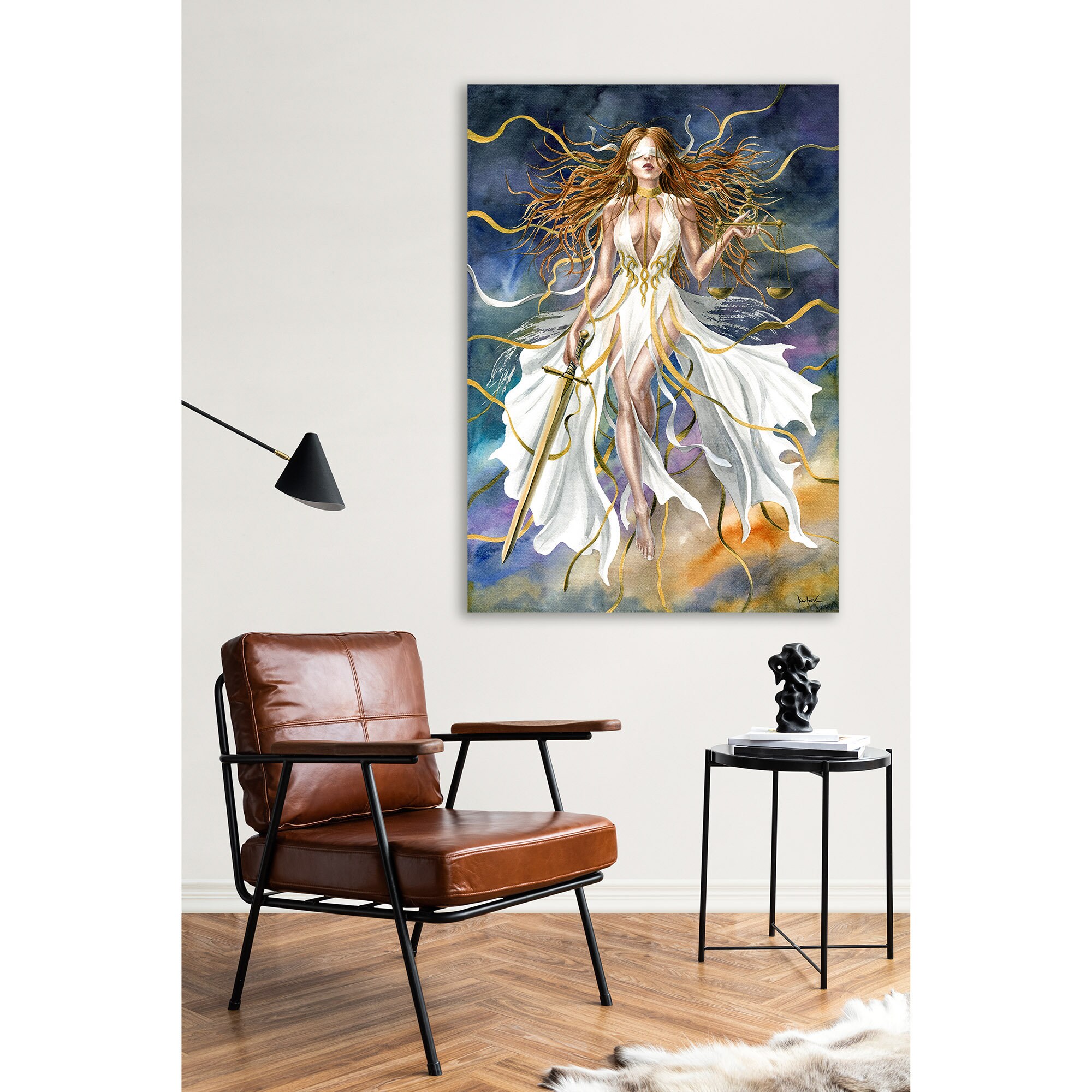 正義の女神の絵画 - キャンバスファインアートプリント、水彩画の正義