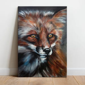 Volpe - Stampa artistica su tela e carta, grande opera d'arte dipinta a mano in acrilico con testa di animale della foresta selvaggia, arte da parete con fauna selvatica per decorazioni per l'home office