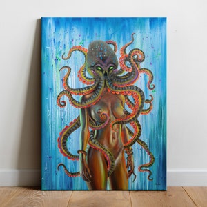 Kraken Girlfriend - Stampa artistica, tela, carta, giclée, opera d'arte, ragazza polpo mostruosa, calamaro inquietante, dipinto, surreale, horror, fantasy, arte murale
