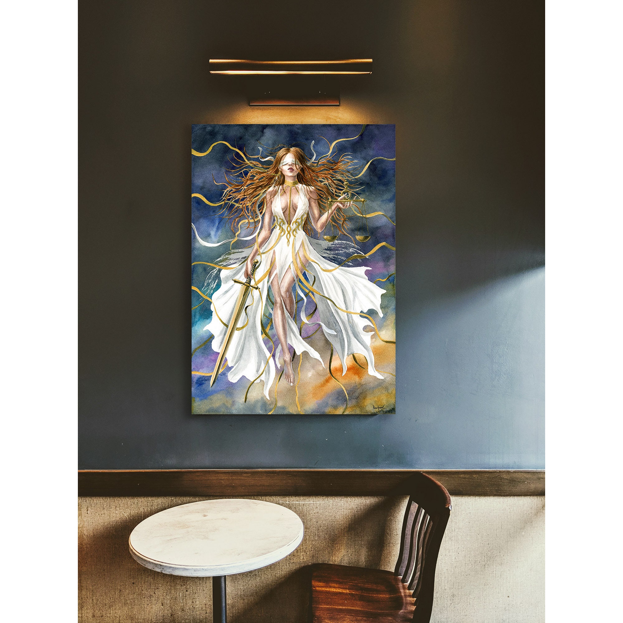 正義の女神の絵画 - キャンバスファインアートプリント、水彩画の正義