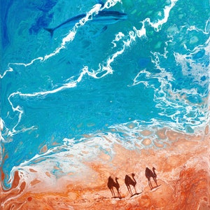 Ocean Desert beach Camel Whale - Stampa d'arte, Summer Sea Camel Waves Pittura immagine artistica da parete, Carta su tela, Paesaggio Home Decor Regalo