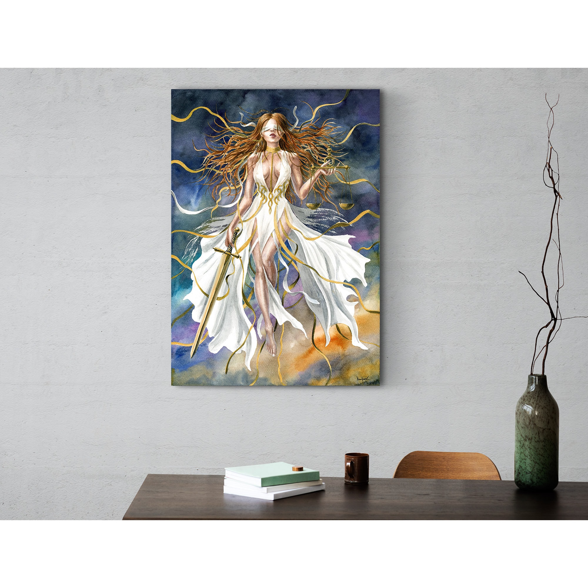 正義の女神の絵画 - キャンバスファインアートプリント、水彩画の正義