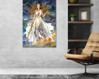 正義の女神の絵画 - キャンバスファインアートプリント、水彩画の正義