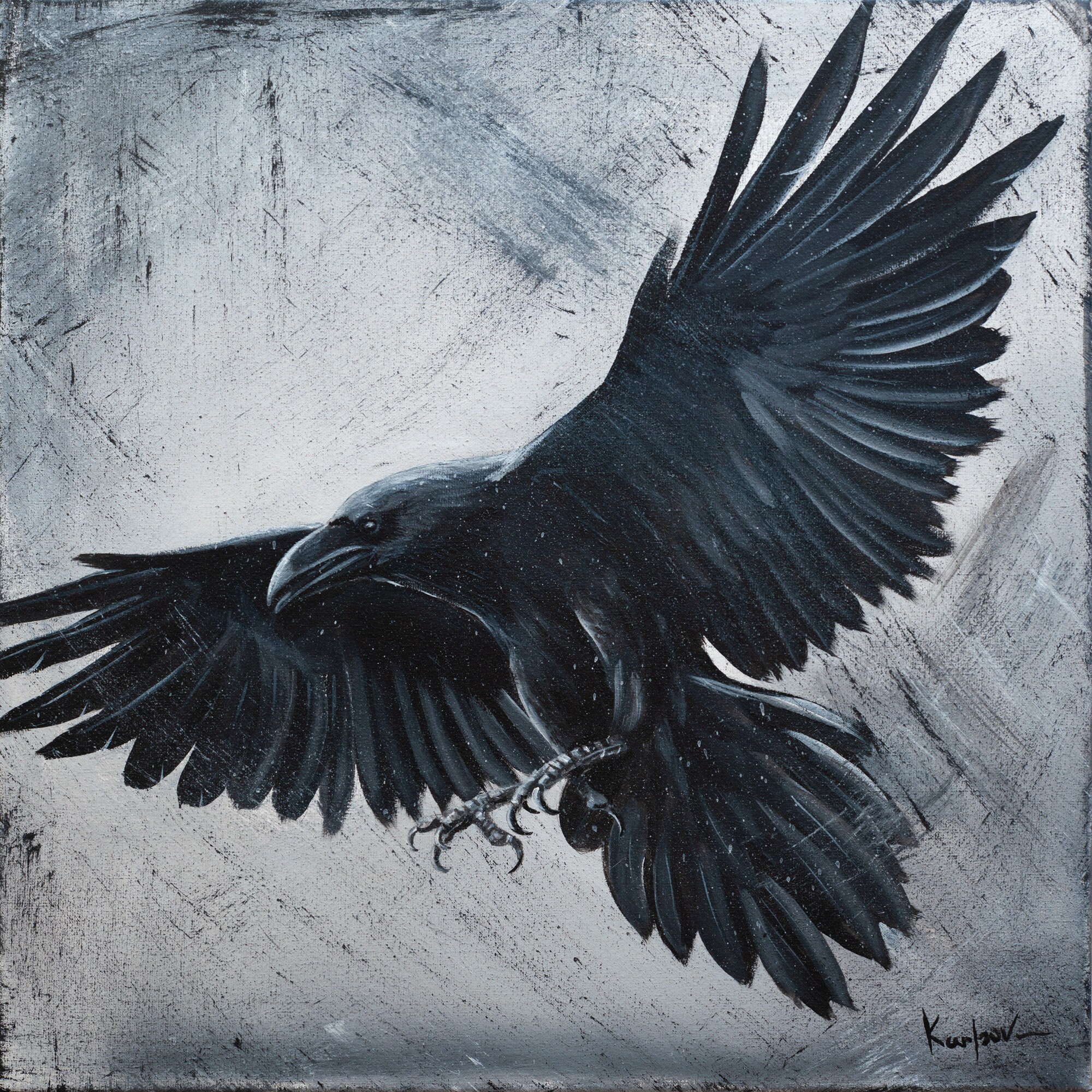 Black Raven Of Odin Flying Painting Art Print Magic Viking Etsy UK