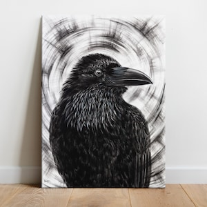 Shining Black Raven Painting - stampa artistica su tela e carta, Giclée da acrilico dipinto a mano su tela.