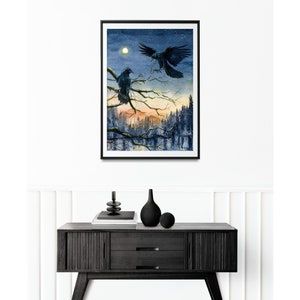 Huginn & Muninn - Fine Art Print, Black Ravens of Odin, Handmade ...