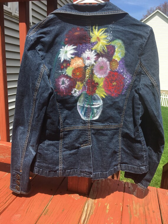Hand Painted Flower Vase On Womens Jean Jacket Etsy