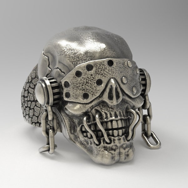 Bague tête de mort en argent de Megadeth - Bague tête de mort Vic - Bague tête de mort en argent pour homme unique et avant-gardiste - Le cadeau idéal pour les amateurs de métaux.