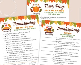 Thanksgiving Games BUNDLE | 3 Thanksgiving Printable Games | Thanksgiving Day Trivia PACK | Thanksgiving Games | Friendsgiving Games