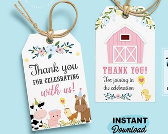 Pink Farm Party Favor Tags | Printable Barn favor tags | Farm Baby Shower | Cute Farm Sticker | Rodeo Girl Gift tags | Cow Party Label