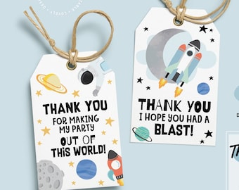 Outer Space Thank You Tags | Printable Astronaut Birthday label | Rocket Party favor tags | Galaxy Party tags | First Trip Around the Sun