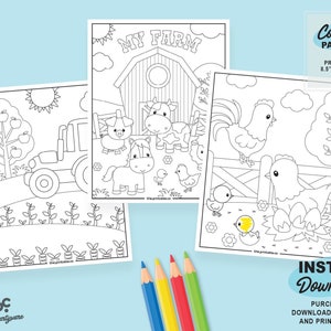 Farm Coloring Pages Printable Farm Party Activities Farm Birthday Party Farm Animals Party Supplies Printable DIY Farm Party Favor image 1