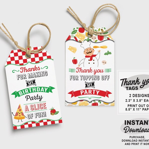 Pizza Party Favor Tag | Printable Pizzeria Birthday label | Pizzeria favor tags | Italian Birthday tag | Chef Birthday Party | Thank you tag