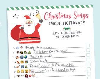 Christmas Songs Emoji Pictionary | Printable Christmas Games | Holiday Party Game | Christmas Music Emoji Quiz | Digital Family Games
