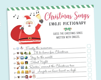 Christmas Songs Emoji Pictionary | Printable Christmas Games | Holiday Party Game | Christmas Music Emoji Quiz | Digital Family Games