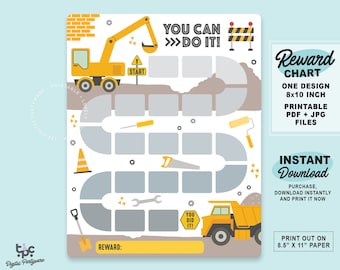 Construction Reward Chart | Printable Construction Kids Behavior Chart | Instant Download Sticker Chart | Toddler Chore Chart | Excavator