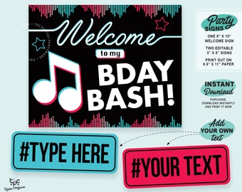 TikTok Inspired Welcome Signs | Printable TikTok Party Sign | Tik Tok Birthday Sign | Tiktok Printables | Musical Party Sign