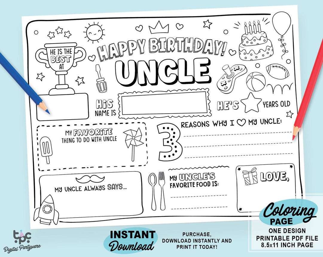Happy Birthday Uncle Coloring Page | Printable All About My Uncle Fill ...