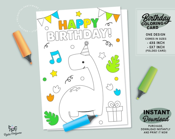 Happy Birthday Dinosaur FREE Printable Coloring Page  Coloring birthday  cards, Happy birthday printable, Birthday coloring pages