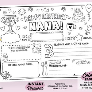 Happy Birthday Nana Coloring Page | Printable All About My Nana Fill in ...