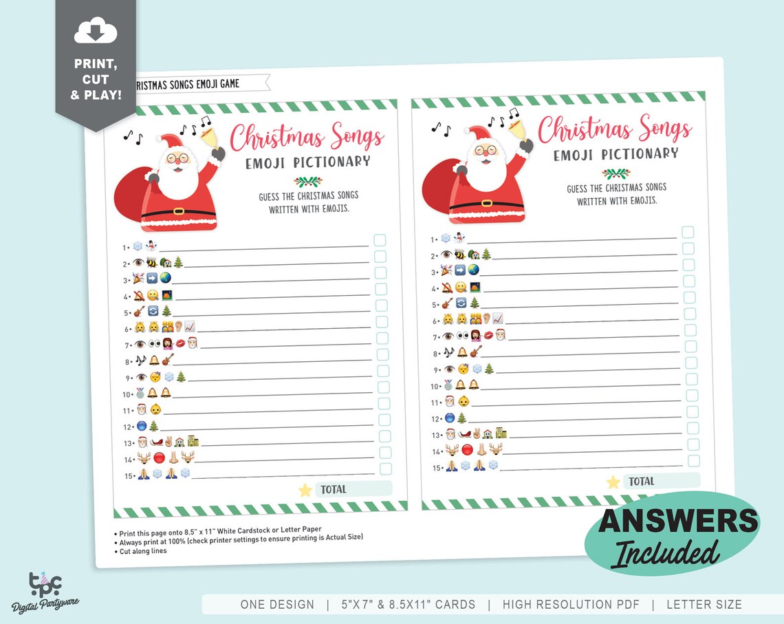 Christmas Songs Emoji Pictionary Printable Christmas Games | Etsy