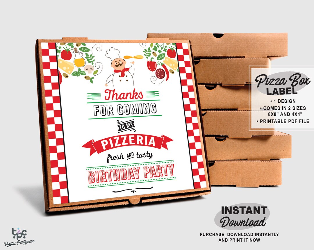 Pizza Box Printable Label Pizzeria Birthday Party Italian Birthday