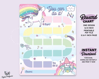 Unicorn Reward Chart | Printable Unicorn Behavior Chart | Daily Chore Chart | Kids Routine Sticker Chart | Cute Rainbow Reward Chore Chart