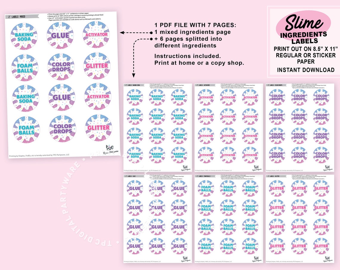Slime Party Ingredients Labels Printable Slime Party Labels | Etsy