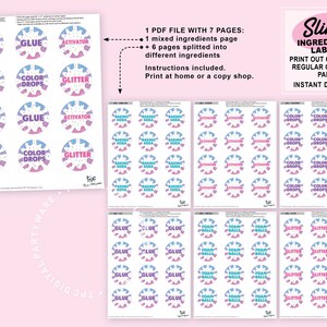 slime party ingredients labels printable slime party labels etsy
