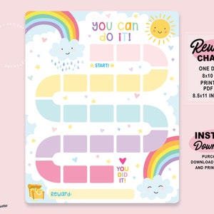 Printable Rainbow Reward Chart | Sunshine Behavior Chart | Kids Routine Chore Chart | Girl Chore Chart | Cute Pastel Rainbow Sticker Chart
