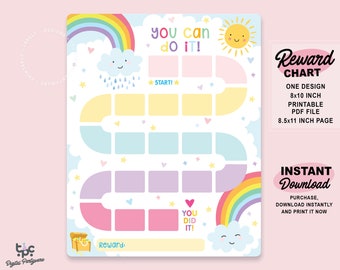 Printable Rainbow Reward Chart | Sunshine Behavior Chart | Kids Routine Chore Chart | Girl Chore Chart | Cute Pastel Rainbow Sticker Chart