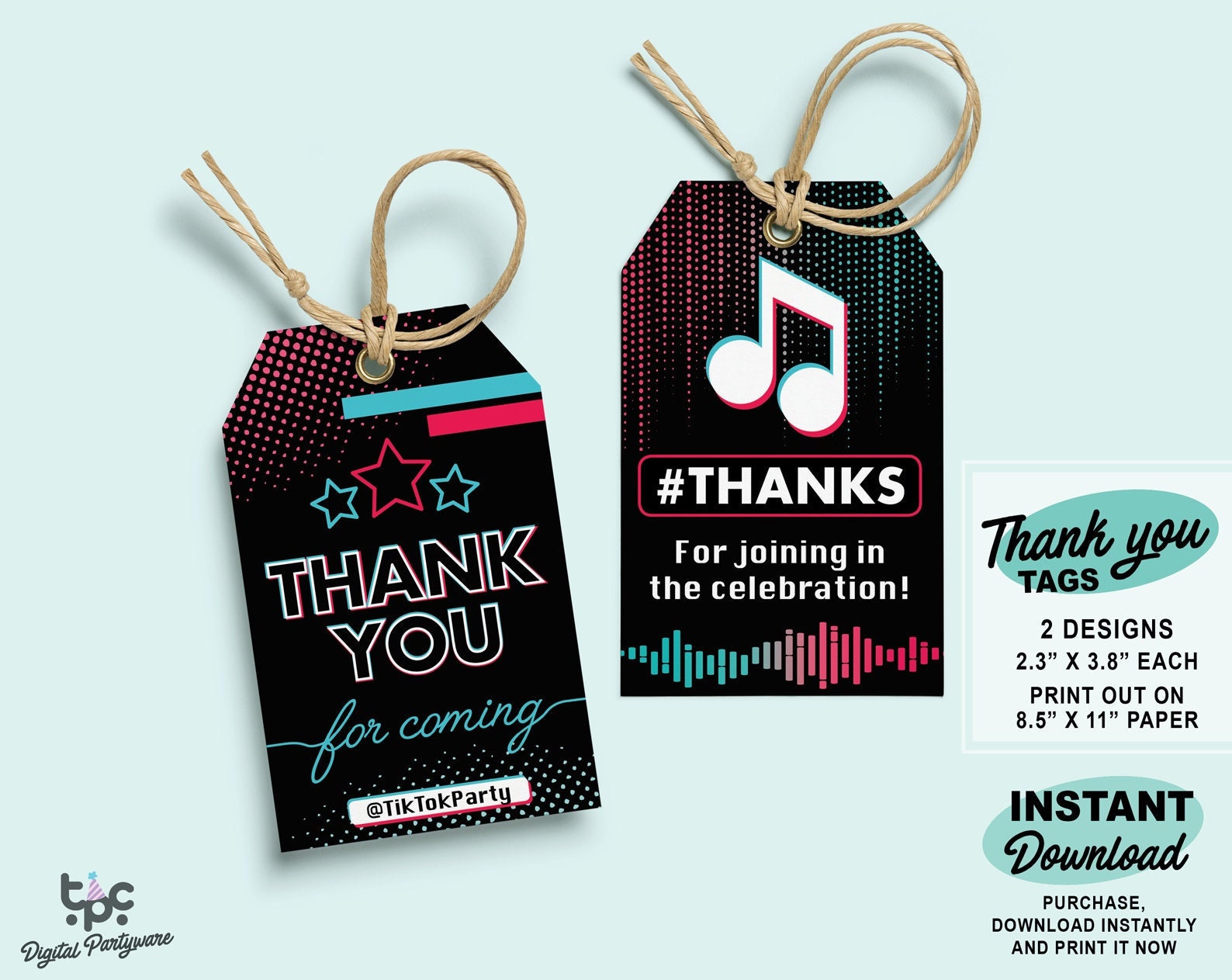 Tiktok Inspired Thank You Tags Printable Tik Tok Birthday Etsy UK