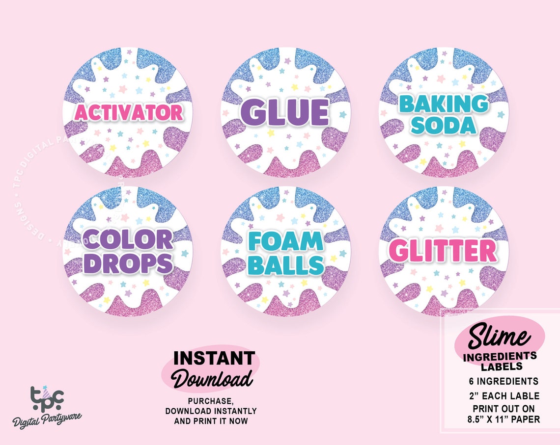 Slime Party Ingredients Labels Printable Slime Party Labels | Etsy