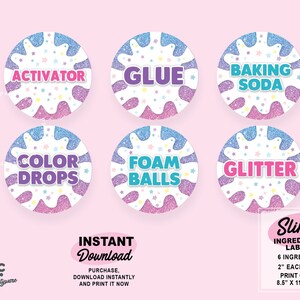 slime party ingredients labels printable slime party labels etsy