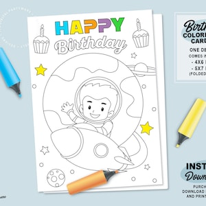 Birthday Coloring Card Printable Space Happy Birthday Card Coloring ...