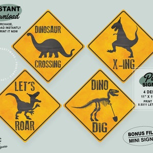 Dinosaur Birthday Party Signs | Printable Dinosaur Set of 4 Party Signs | Dino X-ing | Dinosaur Dig | Lets Roar | Jurassic Party Decor