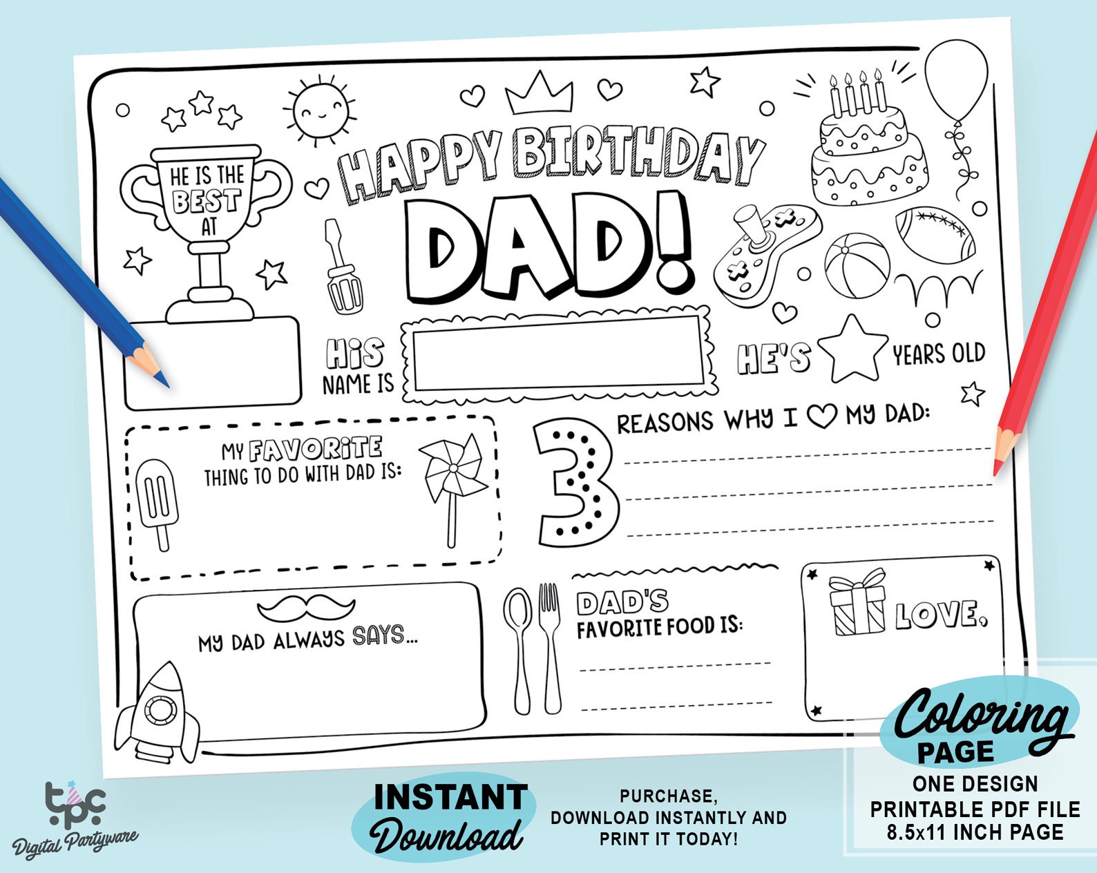 Happy Birthday Daddy Printable Coloring Pages