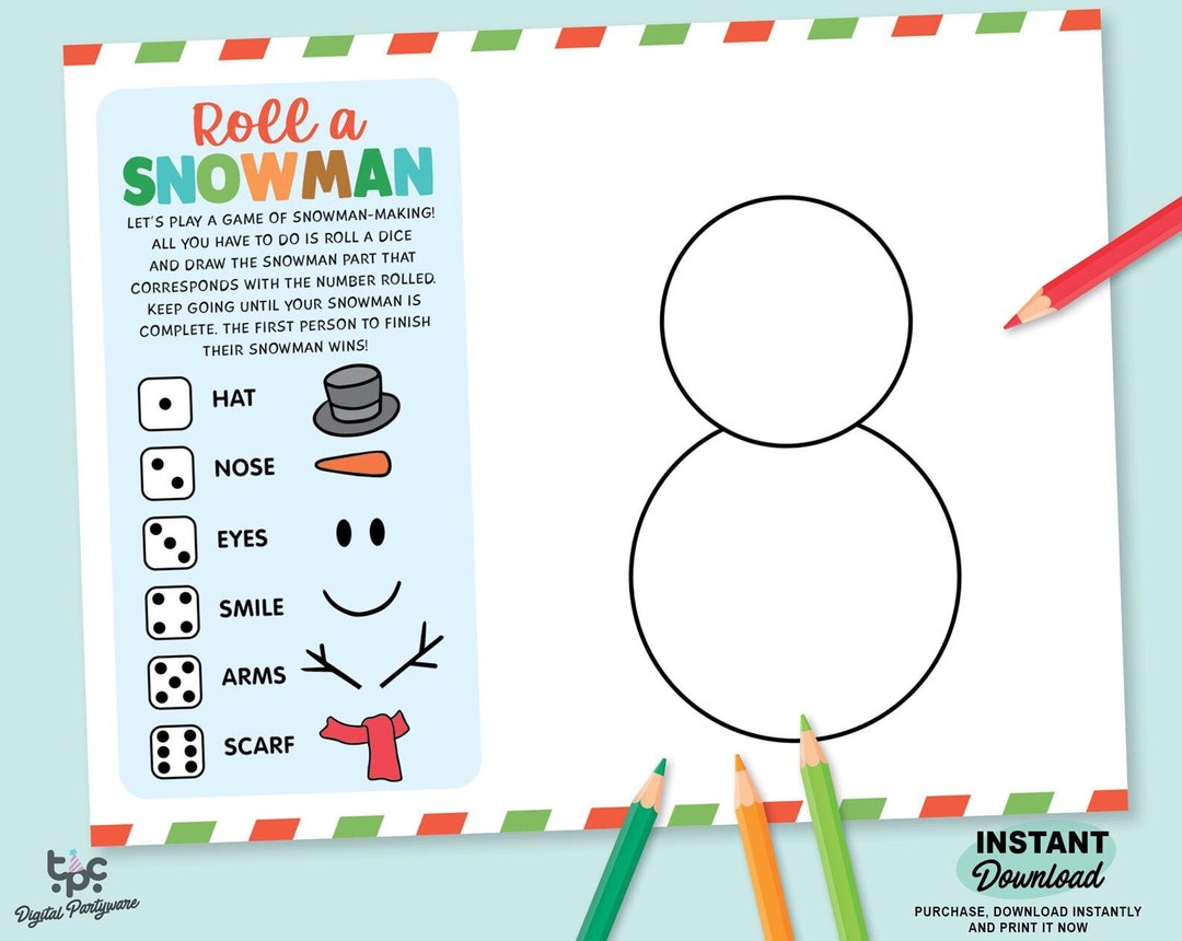 Roll a Snowman Dice Game Printable Roll a Snowman Game for Christmas