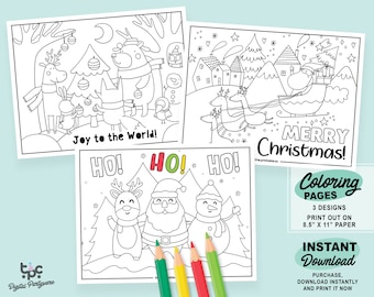 Christmas Coloring Pages | Printable Holiday Activities | Holiday Games for Kids | Set of Kids Activities | Printable Santa Coloring Sheets