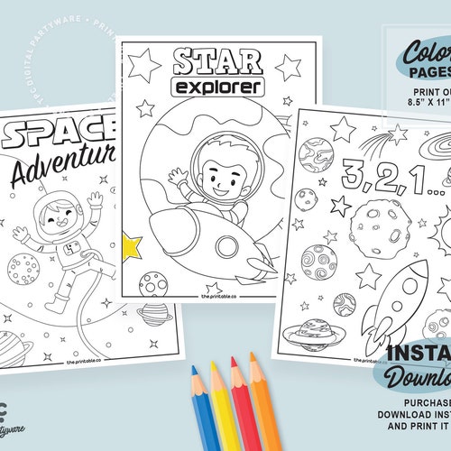 Outer Space Coloring Pages Printable Astronaut Party - Etsy