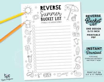 Reverse Summer Bucket List Coloring Page | Printable Things I've Had Done Fill In Template | Summer Activity for kids | Summer Checklist