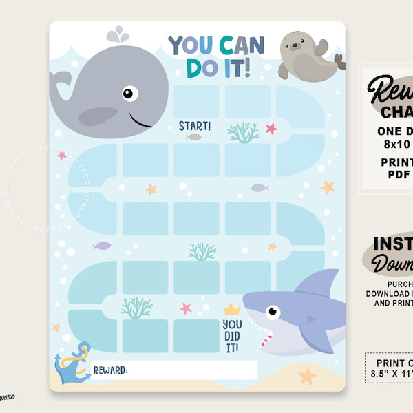 Under the Sea Reward Chart | Printable Sea Animals Behavior Chart | Daily Chore Chart | Countdown Chart | Whale Shark Fish Sticker Chart